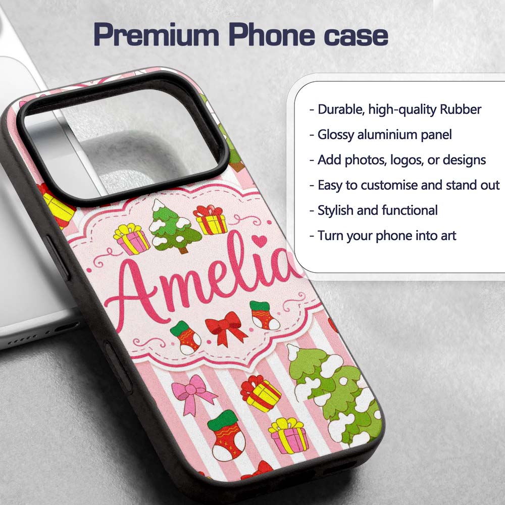 Cute Christmas Gifts Stockings Printed Design Custom Name Protective Phone Case Mobile Cover Durable Everyday Smartphone Shock Resistant