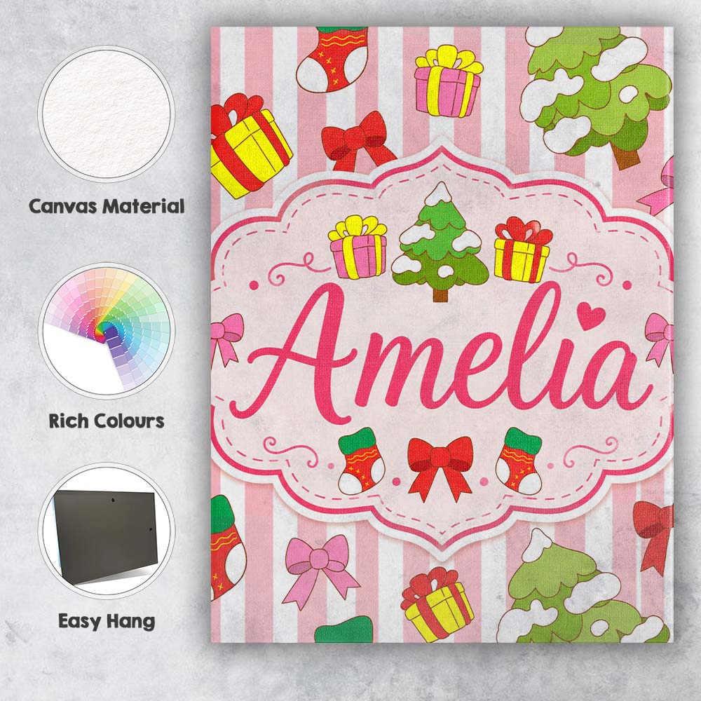 Personalised Name Cute Christmas Gifts Custom  Modern Room Accent Elegant Feature Canvas Wall Art Print Decor Picture Ready to Hang