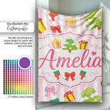 Cute Christmas Gifts Stockings Tree Stripe Background Seamless  Personalised Custom Name Super Soft Fleece Blanket Bed Sofa Throw