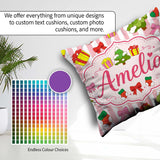Custom Name Cute Christmas Gifts Tree Stripe Background Seamless Square Filled Cushion Throw Pillow Sofa Bed Home Decor Zip Washable UK Made