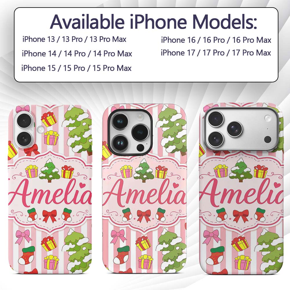 Cute Christmas Gifts Stockings Printed Design Custom Name Protective Phone Case Mobile Cover Durable Everyday Smartphone Shock Resistant