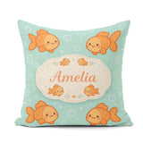Custom Name Cute Goldfish Cartoon Animal Ocean Pattern Beautiful Square Filled Cushion Throw Pillow Sofa Bed Home Decor Zip Washable UK Made
