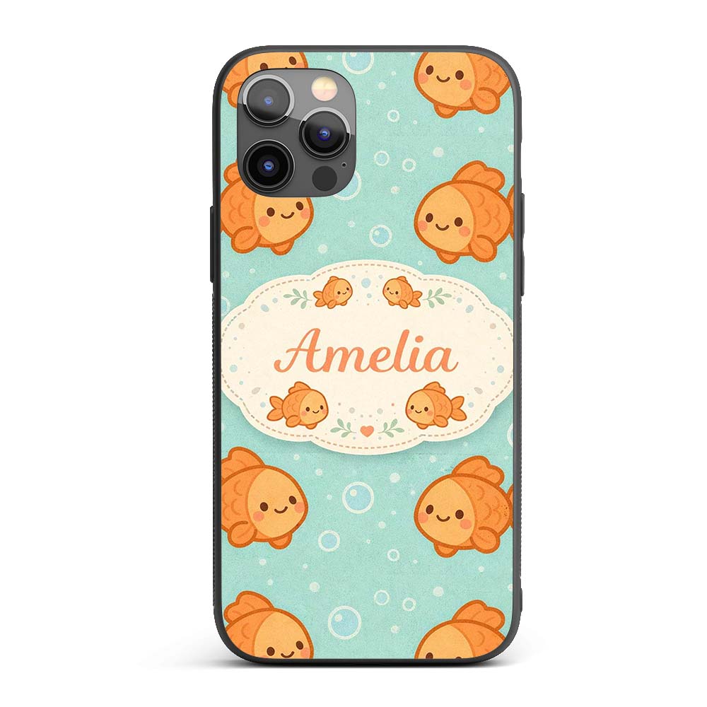 Cute Goldfish Cartoon Animal Ocean Printed Design Custom Name Protective Phone Case Mobile Cover Durable Everyday Smartphone Shock Resistant