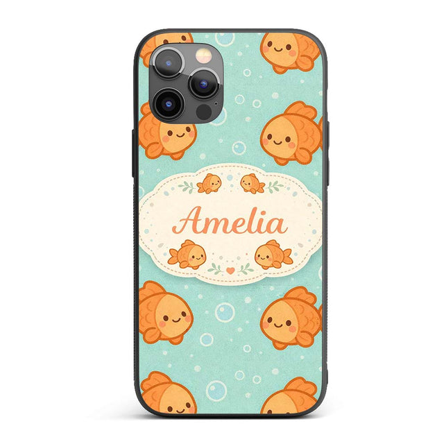 Cute Goldfish Cartoon Animal Ocean Printed Design Custom Name Protective Phone Case Mobile Cover Durable Everyday Smartphone Shock Resistant
