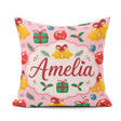 Custom Name Cute Christmas Bells Baubles Holly Seamless Pattern Square Filled Cushion Throw Pillow Sofa Bed Home Decor Zip Washable UK Made