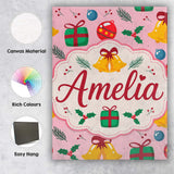 Personalised Name Cute Christmas Bells Custom  Modern Room Accent Elegant Feature Canvas Wall Art Print Decor Picture Ready to Hang