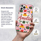 Cute Christmas Bells Baubles Holly Gift Seamless Custom Name Protective Phone Case Mobile Cover Durable Everyday Smartphone Shock Resistant