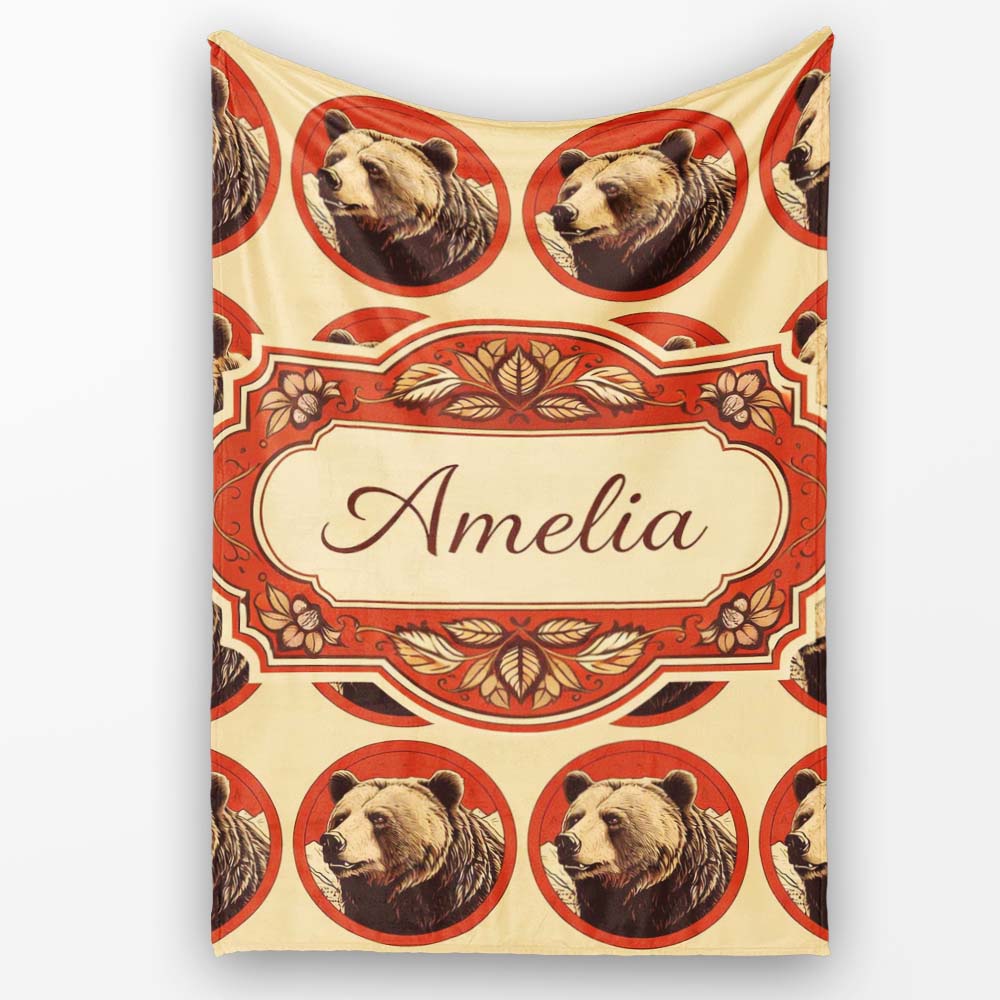 Bear Mountain Circle Seamless Pattern Rustic Woodland Wildlife  Personalised Custom Name Super Soft Fleece Blanket Bed Sofa Throw