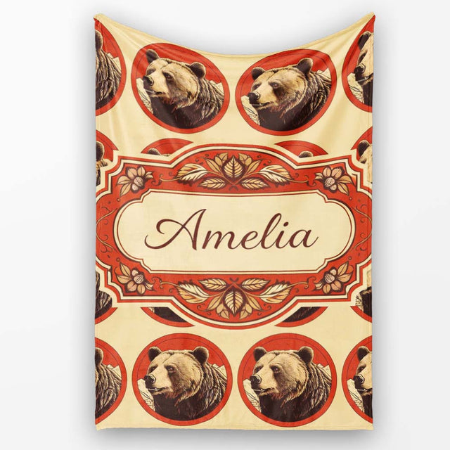 Bear Mountain Circle Seamless Pattern Rustic Woodland Wildlife  Personalised Custom Name Super Soft Fleece Blanket Bed Sofa Throw