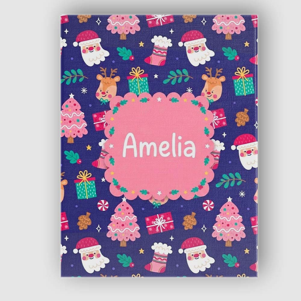 Personalised Name Cute Santa Reindeer Custom Modern Room Accent Creative Decorator Style Canvas Wall Art Print Decor Picture Ready to Hang