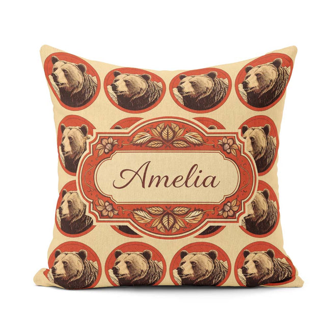 Custom Name Mountain Circle Seamless Pattern Woodland Wildlife Square Filled Cushion Throw Pillow Sofa Bed Home Decor Zip Washable UK Made