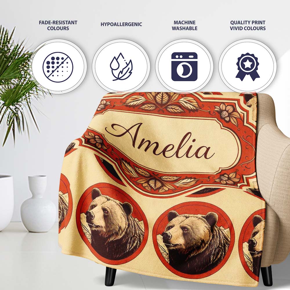 Bear Mountain Circle Seamless Pattern Rustic Woodland Wildlife  Personalised Custom Name Super Soft Fleece Blanket Bed Sofa Throw