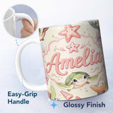 Personalized Custom Name Cute Kawaii Sea Turtle Starfish Shells Ocean Friends Cream Lovely 11oz Ceramic Coffee Tea Mug White Large Handle