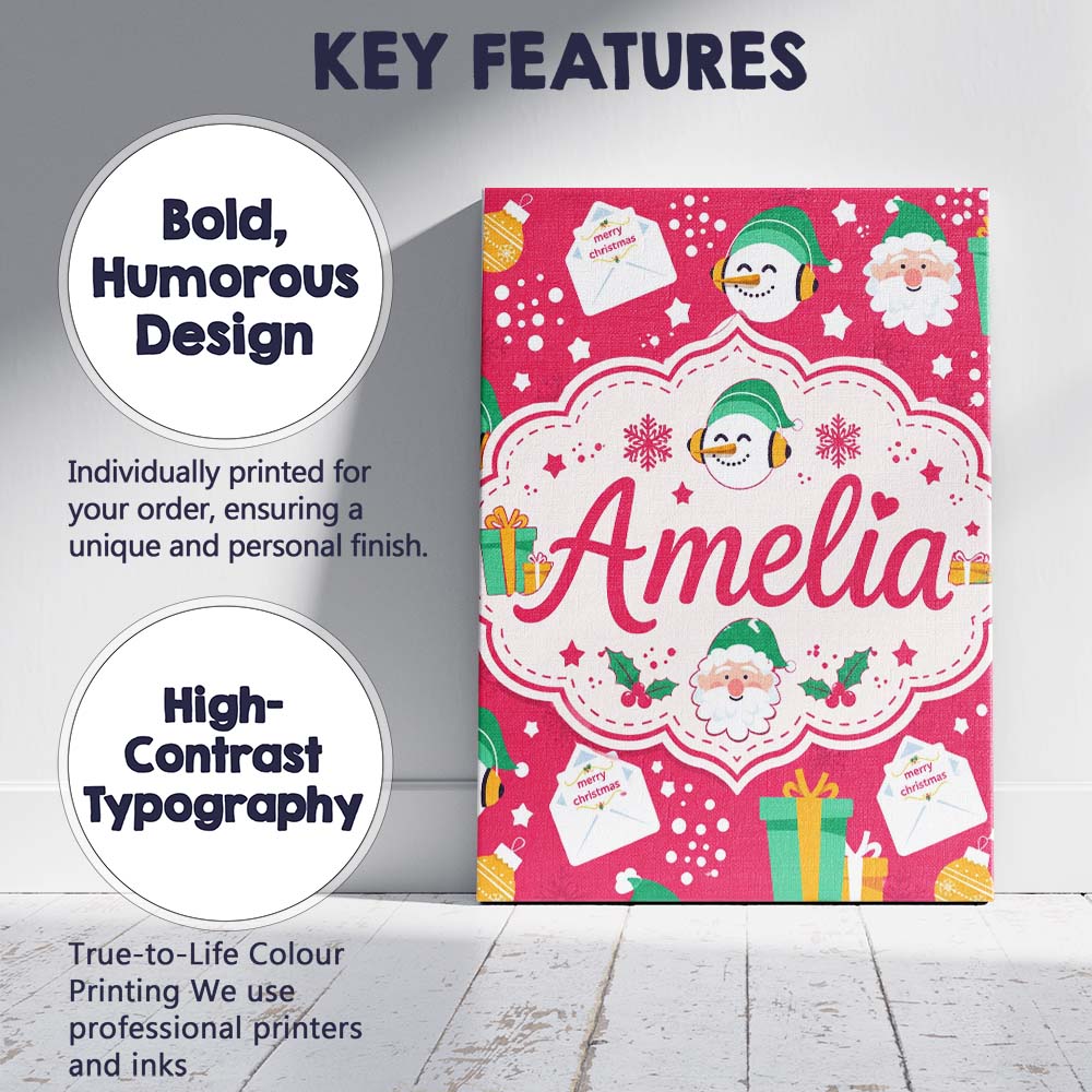 Personalised Name Cute Santa Snowman Custom Premium Decorative Design Modern Room Accent Canvas Wall Art Print Decor Picture Ready to Hang