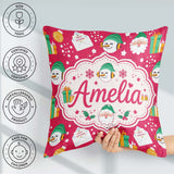Custom Name Cute Santa Snowman Christmas Letter Seamless Pattern Square Filled Cushion Throw Pillow Sofa Bed Home Decor Zip Washable UK Made