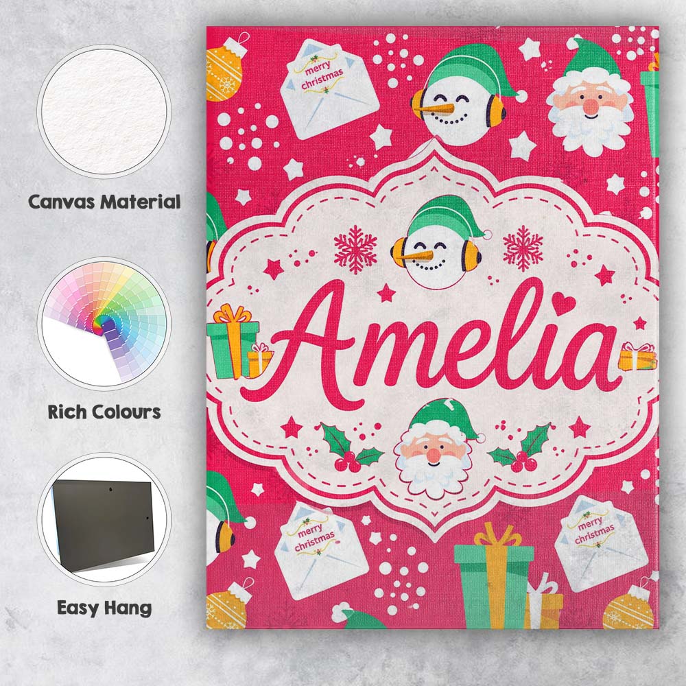 Personalised Name Cute Santa Snowman Custom Premium Decorative Design Modern Room Accent Canvas Wall Art Print Decor Picture Ready to Hang