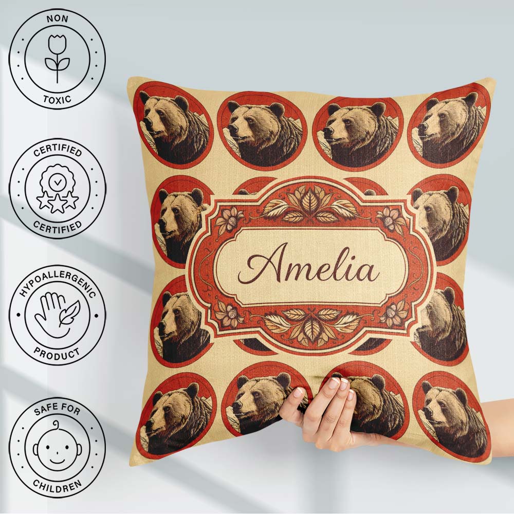 Custom Name Mountain Circle Seamless Pattern Woodland Wildlife Square Filled Cushion Throw Pillow Sofa Bed Home Decor Zip Washable UK Made