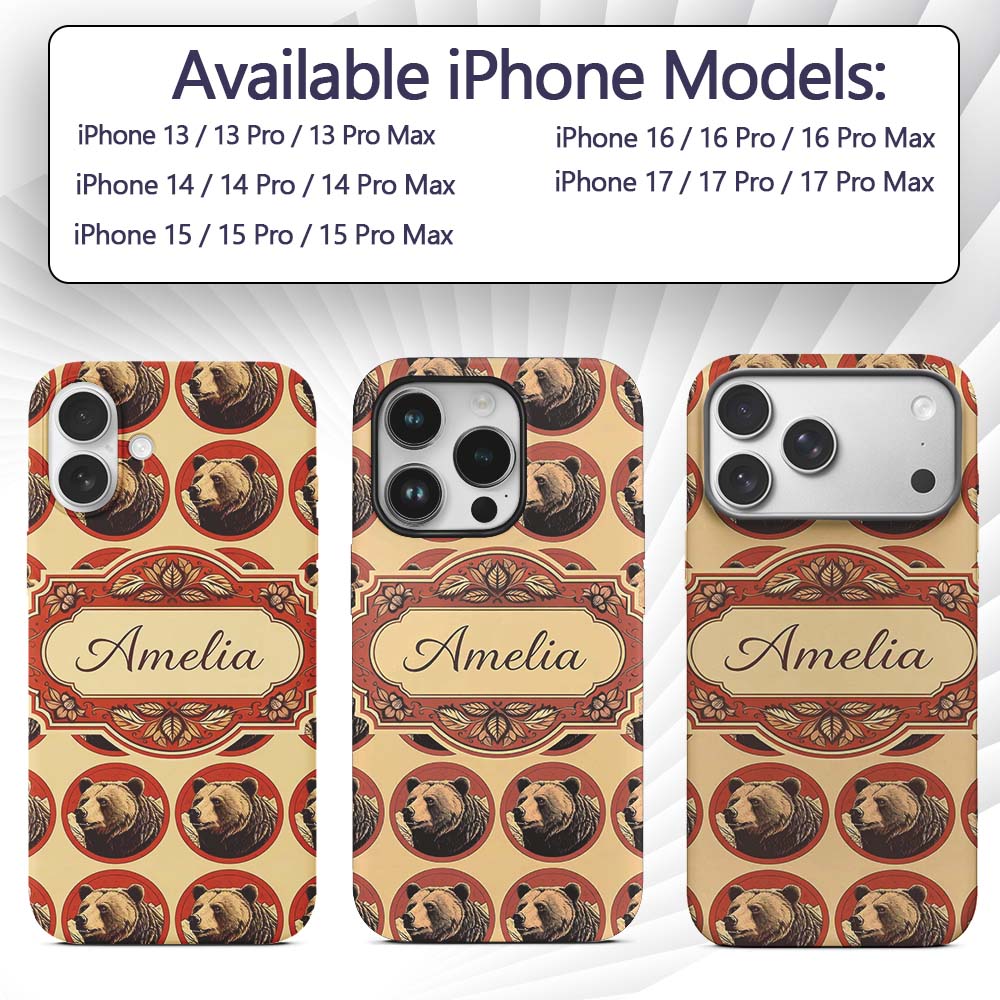 Bear Mountain Circle Seamless Pattern Rustic Custom Name Protective Phone Case Mobile Cover Durable Everyday Smartphone Shock Resistant