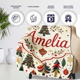 Vintage Christmas Tree Ornament Festive Seamless Pattern Lovely  Personalised Custom Name Super Soft Fleece Blanket Bed Sofa Throw