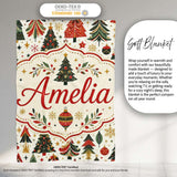 Vintage Christmas Tree Ornament Festive Seamless Pattern Lovely  Personalised Custom Name Super Soft Fleece Blanket Bed Sofa Throw