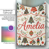 Vintage Christmas Tree Ornament Festive Seamless Pattern Lovely  Personalised Custom Name Super Soft Fleece Blanket Bed Sofa Throw