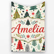 Cute Scandinavian Christmas Tree Folk Art Seamless Pattern Lovely  Personalised Custom Name Super Soft Fleece Blanket Bed Sofa Throw
