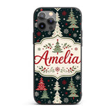 Cute Nordic Christmas Trees Decorative Design Custom Name Protective Phone Case Mobile Cover Durable Everyday Smartphone Shock Resistant