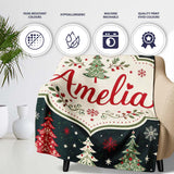 Cute Nordic Christmas Trees Snowflake Dark Background Seamless  Personalised Custom Name Super Soft Fleece Blanket Bed Sofa Throw