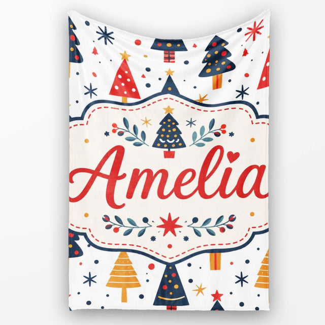 Cute Modern Christmas Tree Star Minimal Seamless Pattern Lovely  Personalised Custom Name Super Soft Fleece Blanket Bed Sofa Throw