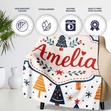 Cute Modern Christmas Tree Star Minimal Seamless Pattern Lovely  Personalised Custom Name Super Soft Fleece Blanket Bed Sofa Throw
