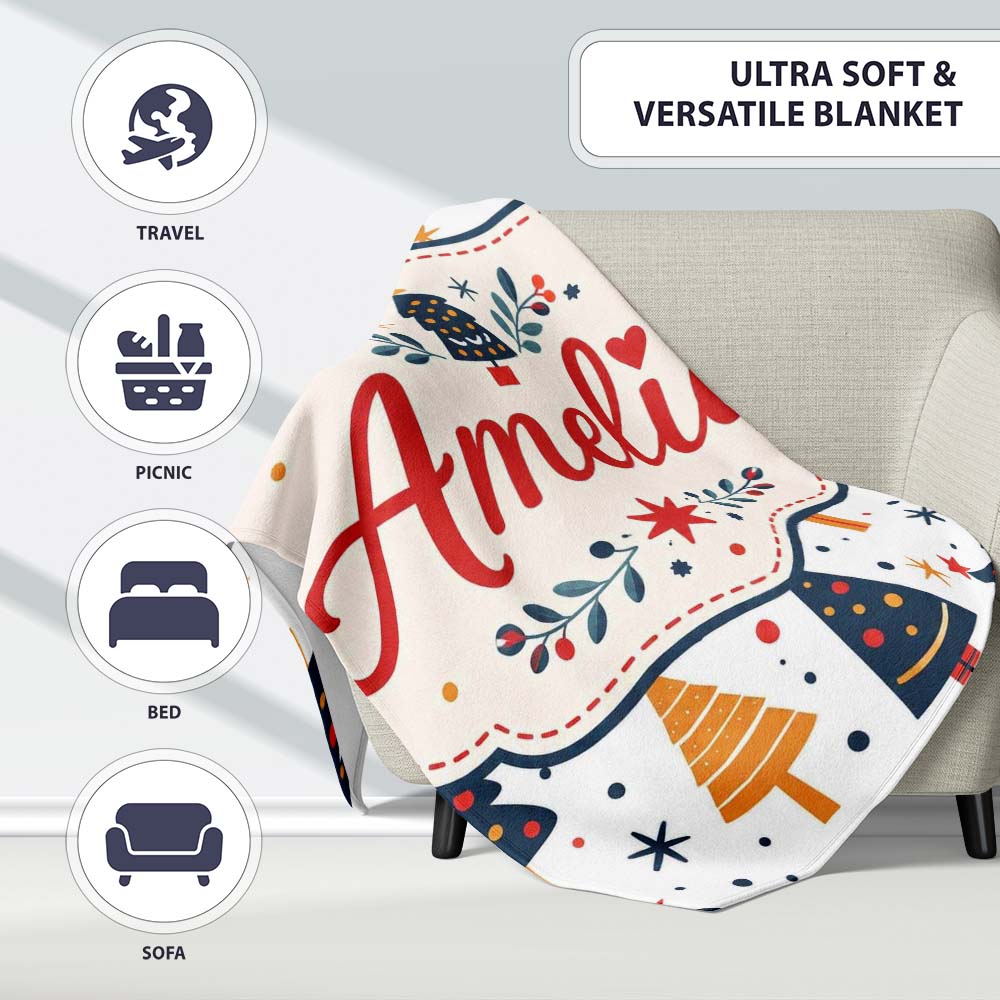 Cute Modern Christmas Tree Star Minimal Seamless Pattern Lovely  Personalised Custom Name Super Soft Fleece Blanket Bed Sofa Throw