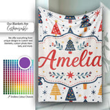 Cute Modern Christmas Tree Star Minimal Seamless Pattern Lovely  Personalised Custom Name Super Soft Fleece Blanket Bed Sofa Throw