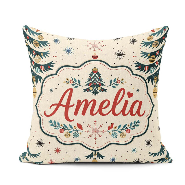 Custom Name Christmas Tree Ornament Starburst Seamless Pattern Square Filled Cushion Throw Pillow Sofa Bed Home Decor Zip Washable UK Made