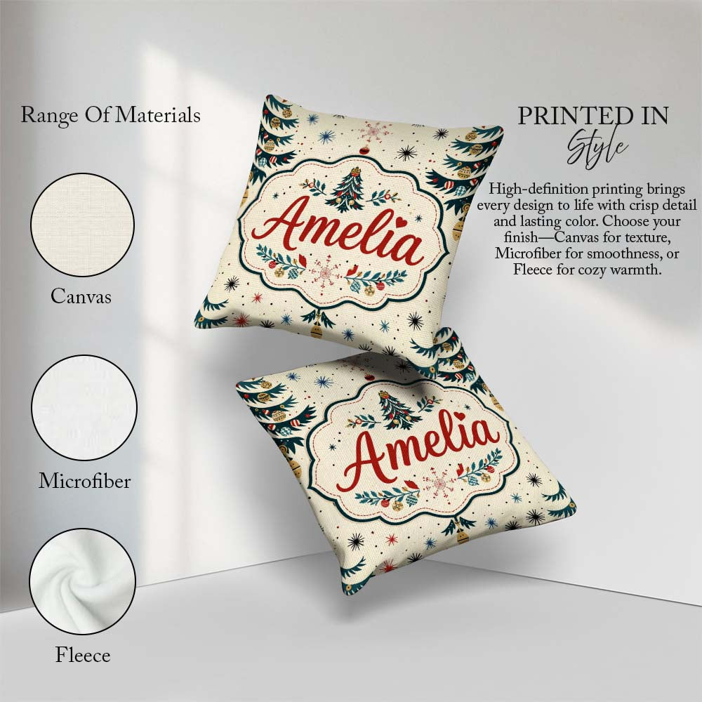 Custom Name Christmas Tree Ornament Starburst Seamless Pattern Square Filled Cushion Throw Pillow Sofa Bed Home Decor Zip Washable UK Made
