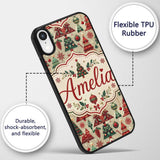 Vintage Christmas Tree Ornament Printed Design Custom Name Protective Phone Case Mobile Cover Durable Everyday Smartphone Shock Resistant
