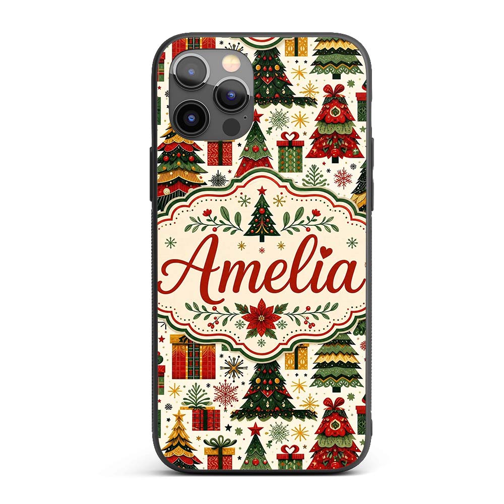 Cute Christmas Tree Gift Holiday Festive Seamless Custom Name Protective Phone Case Mobile Cover Durable Everyday Smartphone Shock Resistant