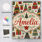 Personalised Name Cute Christmas Tree Custom  Unique Gift Idea Modern Room Accent Canvas Wall Art Print Decor Picture Ready to Hang