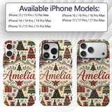 Cute Christmas Tree Gift Holiday Festive Seamless Custom Name Protective Phone Case Mobile Cover Durable Everyday Smartphone Shock Resistant