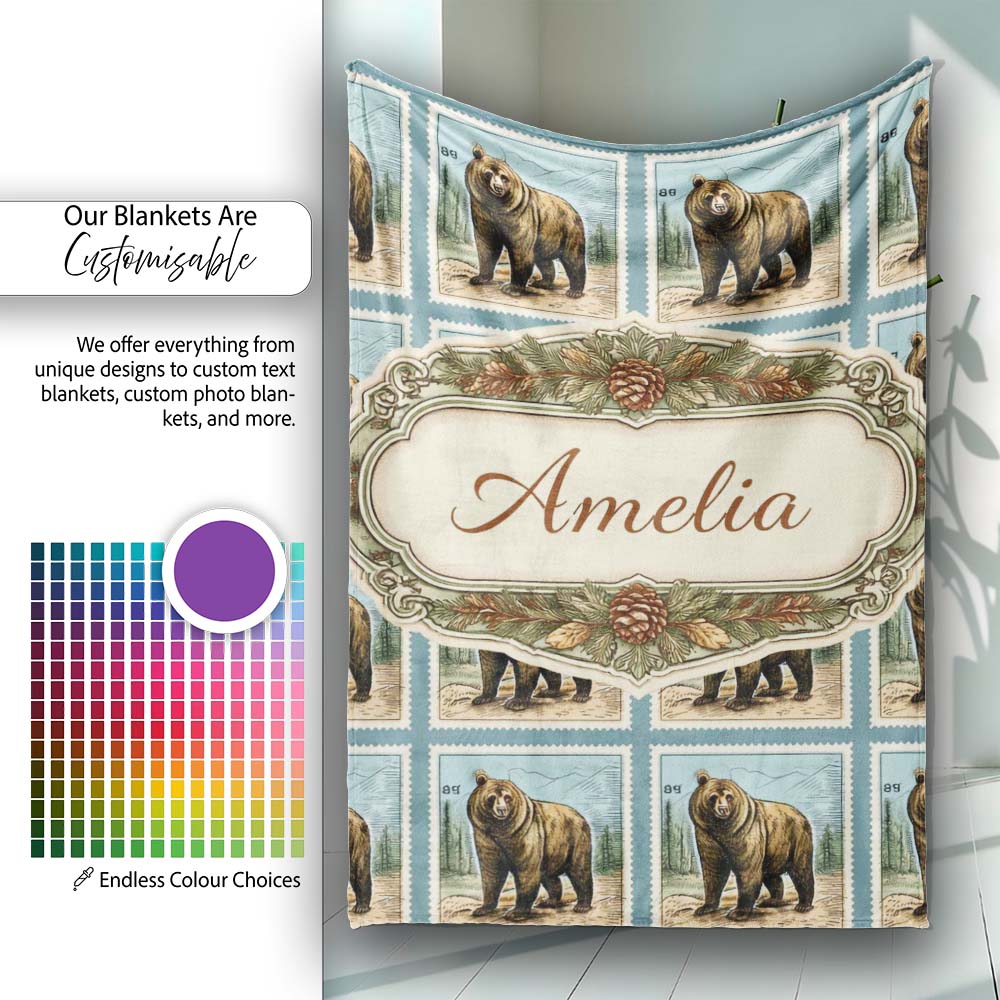 Bear Mountain Circle Seamless Pattern Classic Nature Wildlife Design  Personalised Custom Name Super Soft Fleece Blanket Bed Sofa Throw