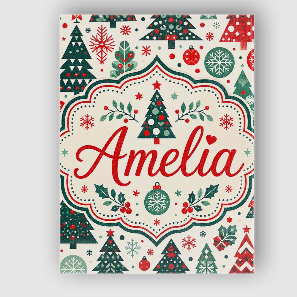 Personalised Name Christmas Trees, Ornaments Custom Bespoke  Contemporary Display Canvas Wall Art Print Decor Picture Ready to Hang