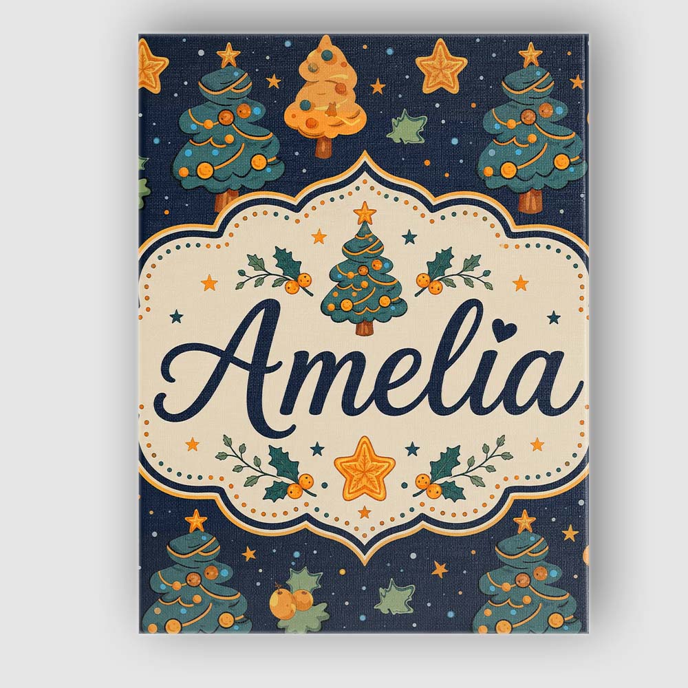 Personalised Name Christmas Trees with Custom  Modern Room Accent Elegant Feature Canvas Wall Art Print Decor Picture Ready to Hang