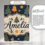 Christmas Trees with Stars and Holly Night Festive Illustration  Personalised Custom Name Super Soft Fleece Blanket Bed Sofa Throw