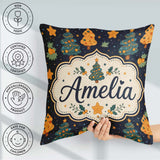 Custom Name Christmas Trees with Stars and Holly Night Festive Square Filled Cushion Throw Pillow Sofa Bed Home Decor Zip Washable UK Made
