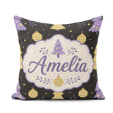 Custom Name Cute Christmas Tree with Baubles and Ornaments Dark Square Filled Cushion Throw Pillow Sofa Bed Home Decor Zip Washable UK Made
