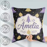 Custom Name Cute Christmas Tree with Baubles and Ornaments Dark Square Filled Cushion Throw Pillow Sofa Bed Home Decor Zip Washable UK Made