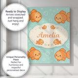 Personalised Name Cute Goldfish Cartoon Animal Ocean Pattern Beautiful Custom Decorative Canvas Wall Art Print Decor Picture Ready to Hang