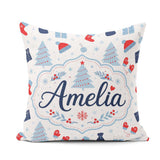 Custom Name Christmas Gifts Stockings Mittens and Trees Seamless Square Filled Cushion Throw Pillow Sofa Bed Home Decor Zip Washable UK Made