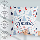 Custom Name Christmas Gifts Stockings Mittens and Trees Seamless Square Filled Cushion Throw Pillow Sofa Bed Home Decor Zip Washable UK Made