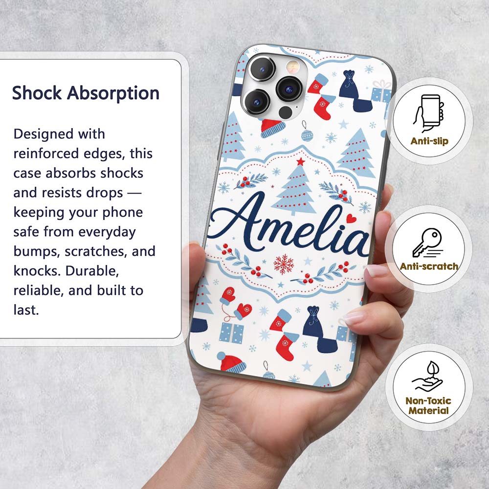 Christmas Gifts Stockings Mittens Printed Design Custom Name Protective Phone Case Mobile Cover Durable Everyday Smartphone Shock Resistant