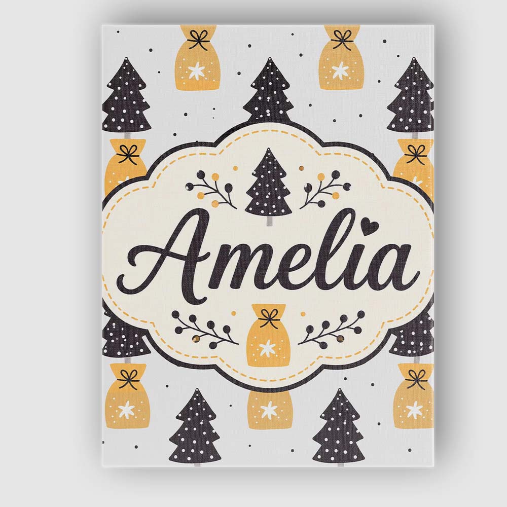 Personalised Name Black Christmas Trees and Custom  Bespoke Interior Contemporary Canvas Wall Art Print Decor Picture Ready to Hang